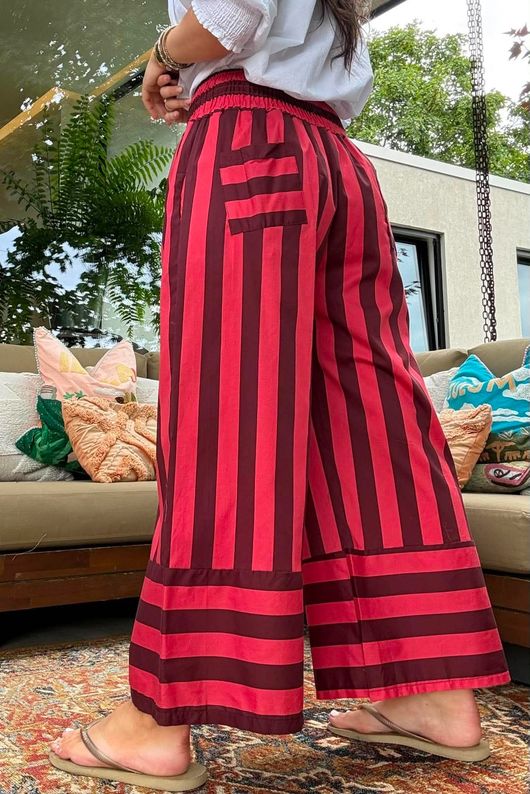 Bloc Stripe Wide Leg Pant Rhubarb Rose & Rioja